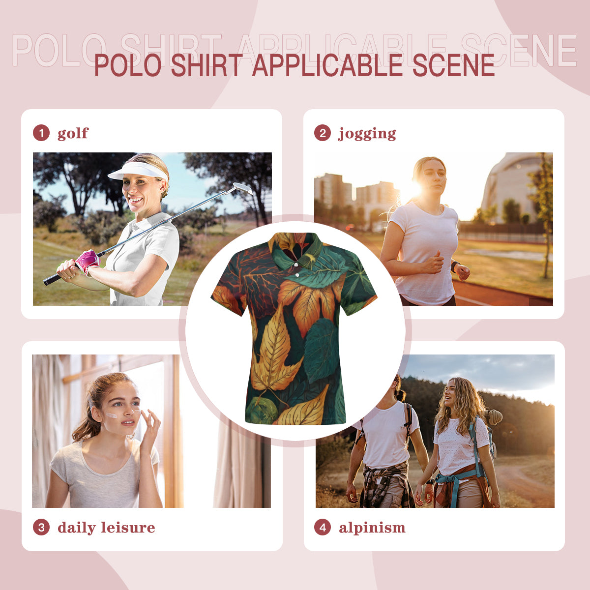 Floral Beauty Women's Short-Sleeved Polo Shirt｜Polyester