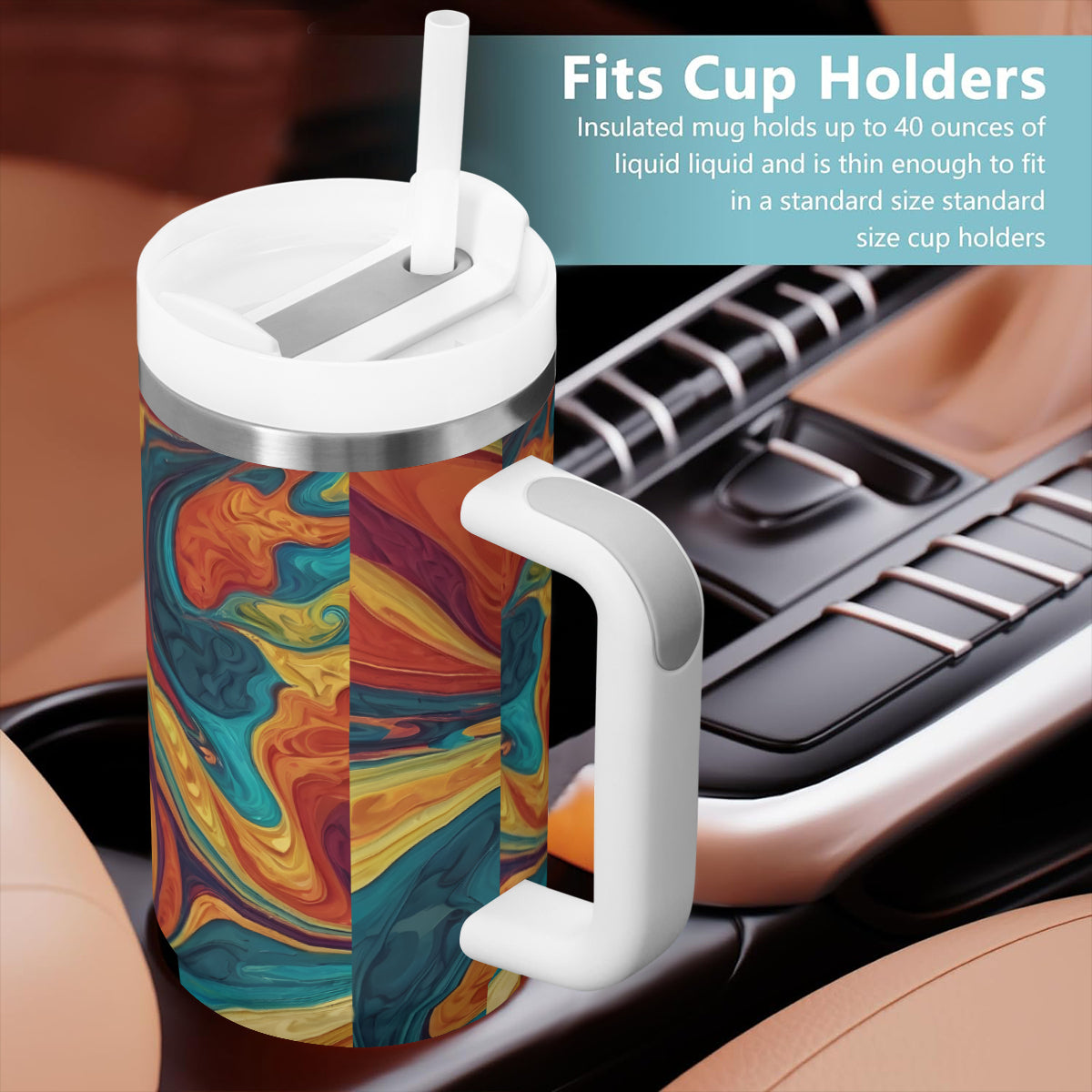 Colorful Design Large Capacity Tumbler with Handle(1100ml/40oz) | Stainless Steel 304