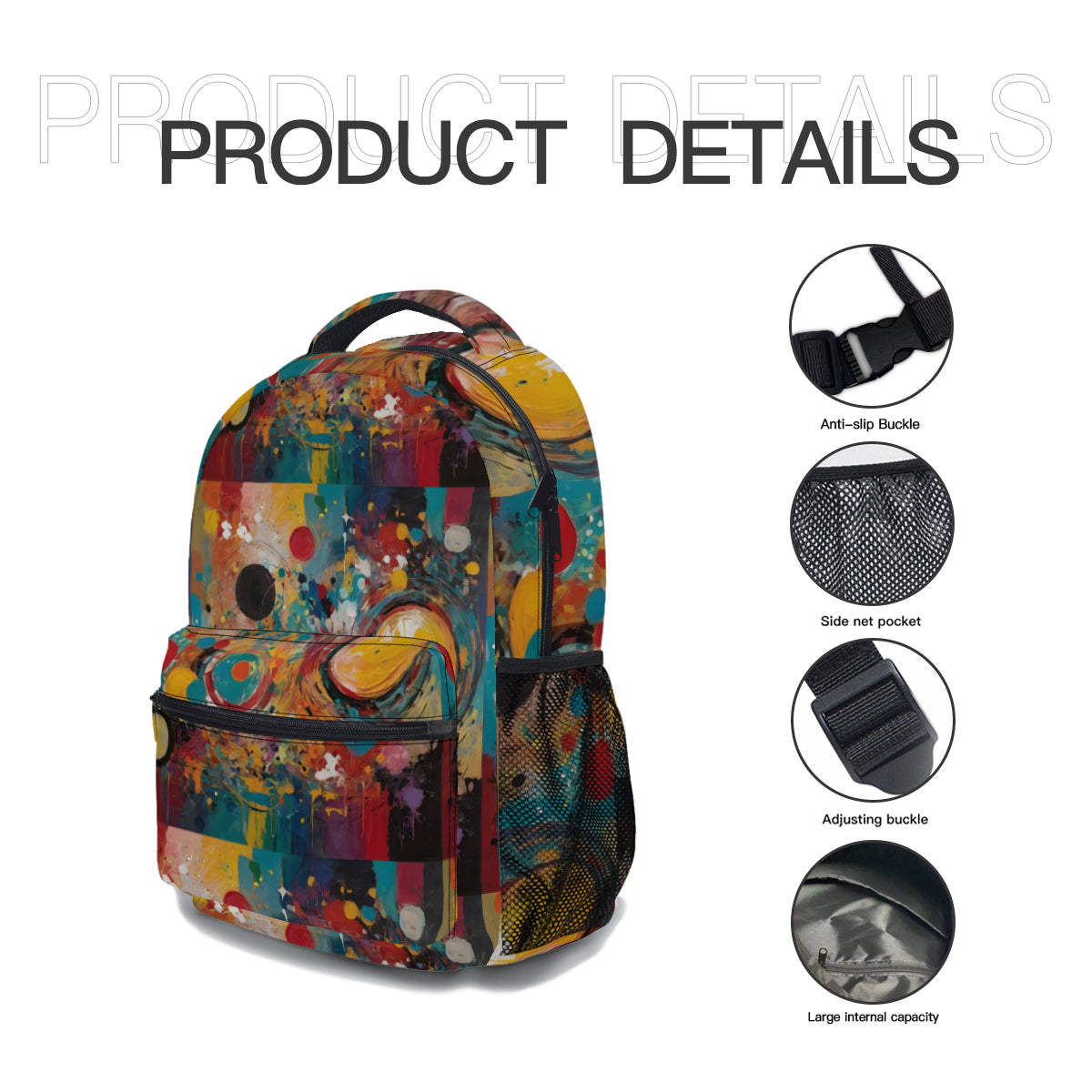 Crazy Design Student School Bag + Portable Tote Insulated Lunch Bag + Pen Pouch | Oxford Cloth