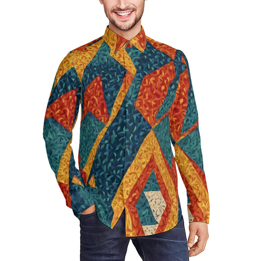 Abstract Pattern Men's Classic Long-Sleeved Shirt | Polyester