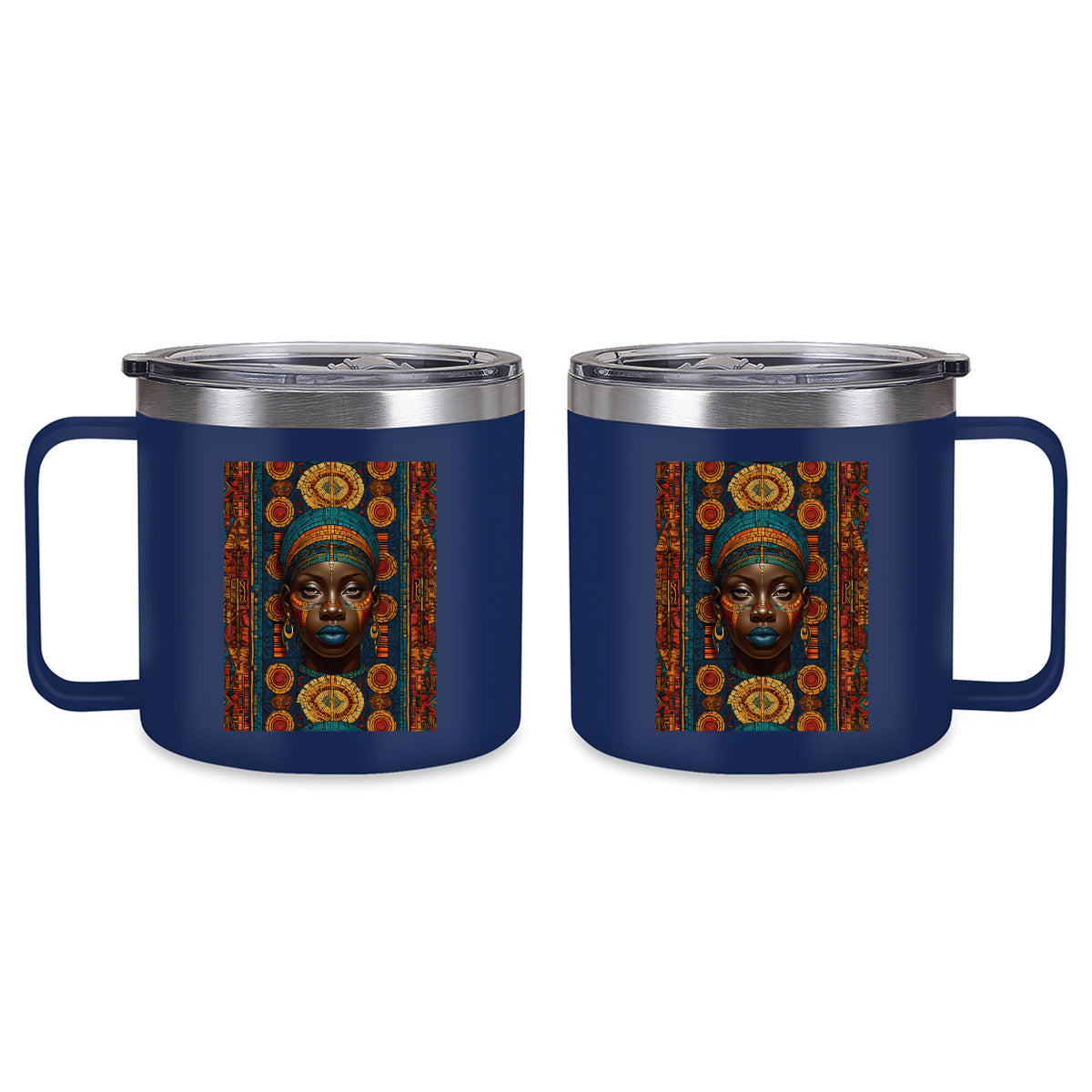 Melanin Image Reversible Patterned Insulated Tumbler Coffee Mug with Handle (410ml/14oz) | Stainless Steel 304