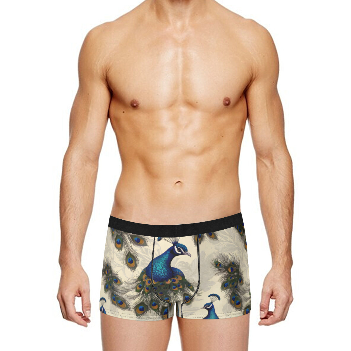 Peacock Design Men's Underwear (Front and Back Design)丨Polyester