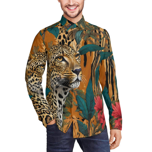 Warrior Leopard Men's Classic Long-Sleeved Shirt | Polyester