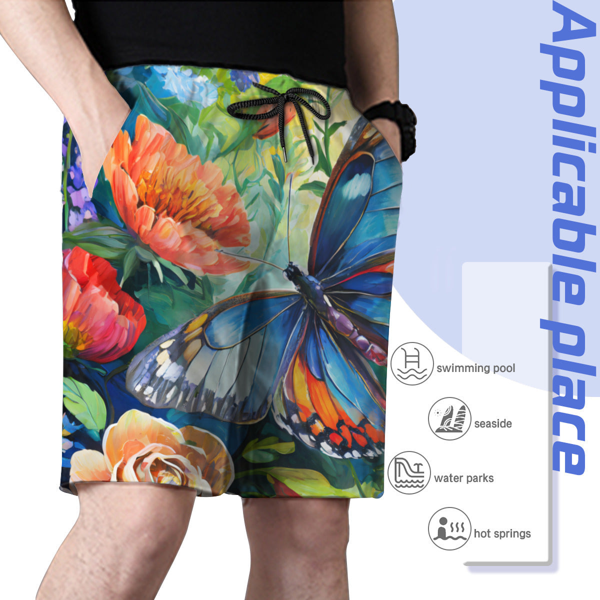 Abstract Floral Men's Beach Shorts (Not Mesh Lined) | Polyester