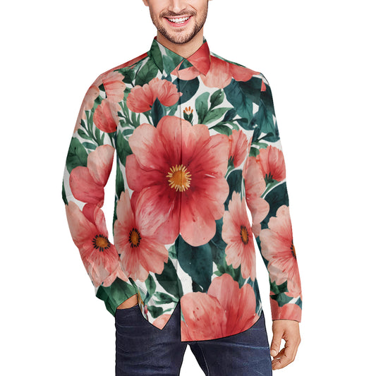 Floral Men's Classic Long-Sleeved Shirt | Polyester