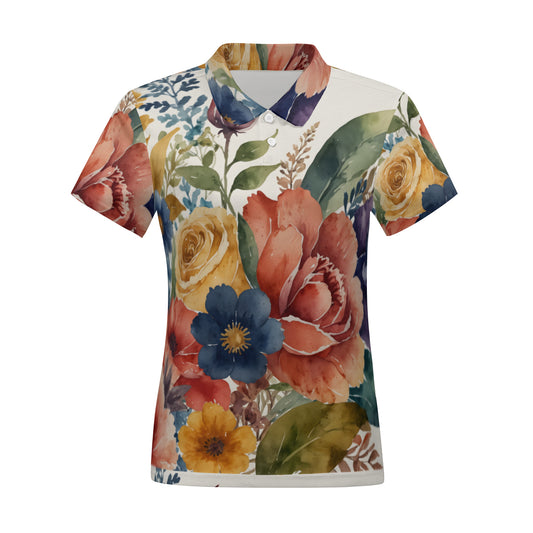 Beautiful Floral Women's Short-Sleeved Polo Shirt