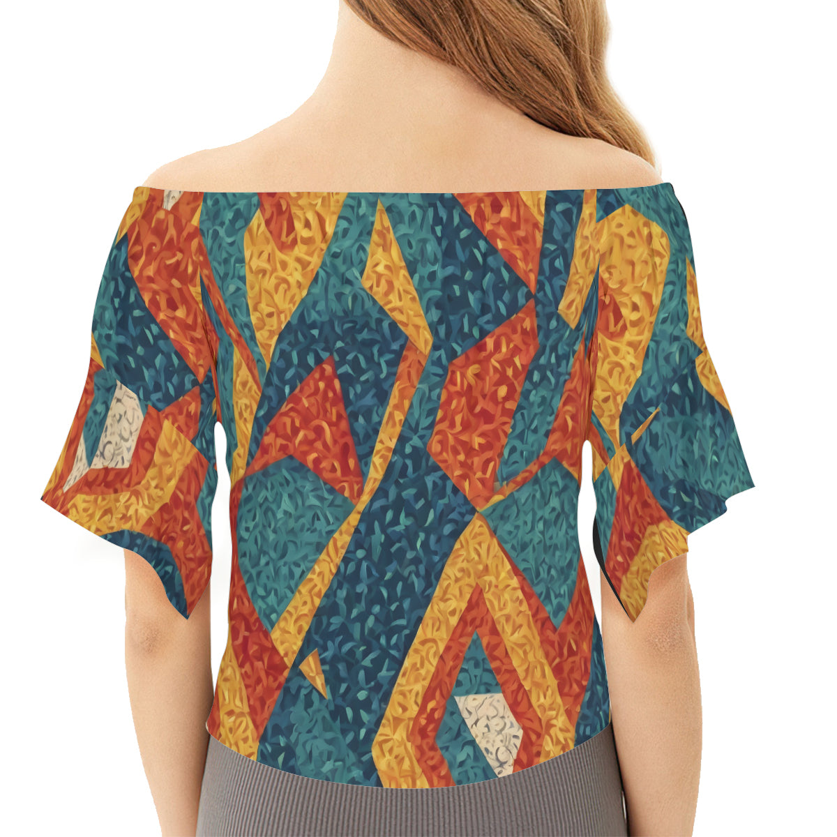 Abstract Pattern Women's One-shoulder Tie Short Sleeves T-shirt | Polyester