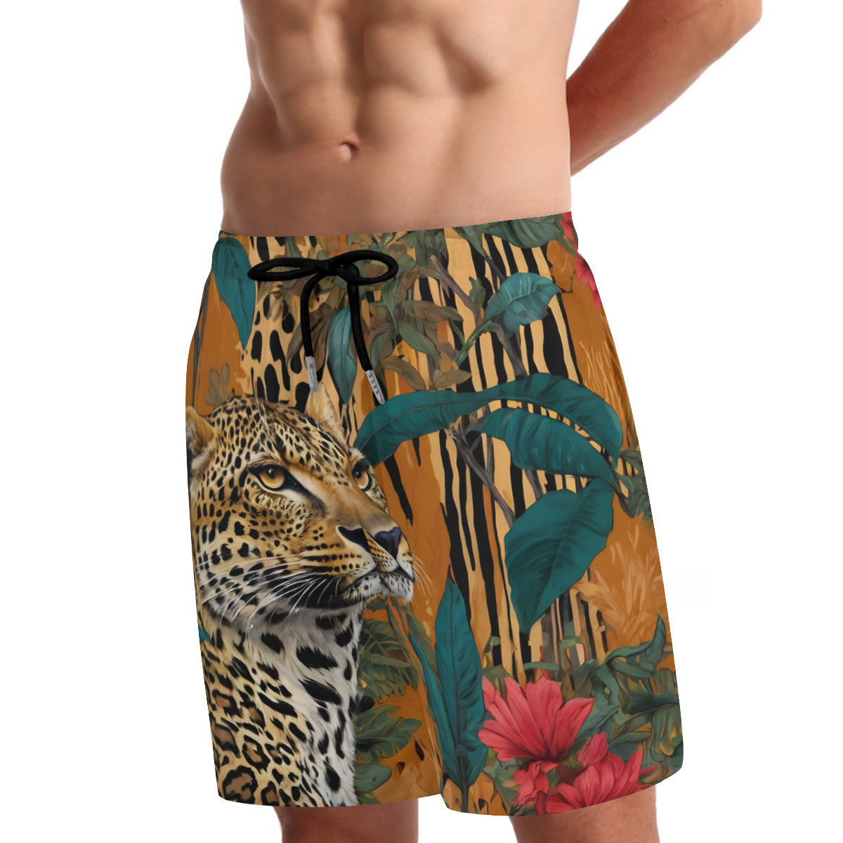 Warrior Leopard Men's Casual Shorts Double-Layer Sports Beach Shorts | Polyester