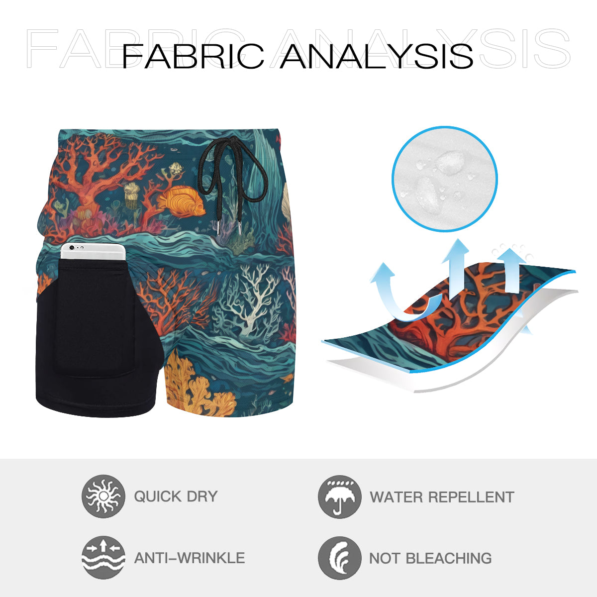Under Sea Beauty All-Over Print Men's Casual Shorts Double-Layer Sports Beach Shorts | Polyester