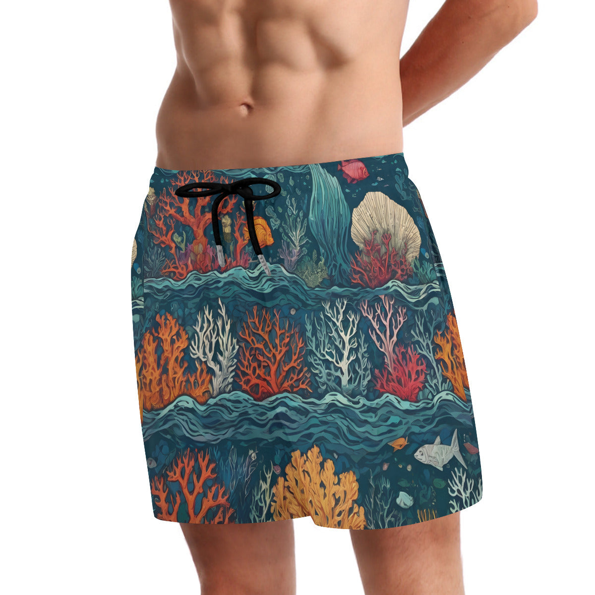 Under Sea Beauty Men's Casual Shorts Double-Layer Sports Beach Pants (Short) | Polyester