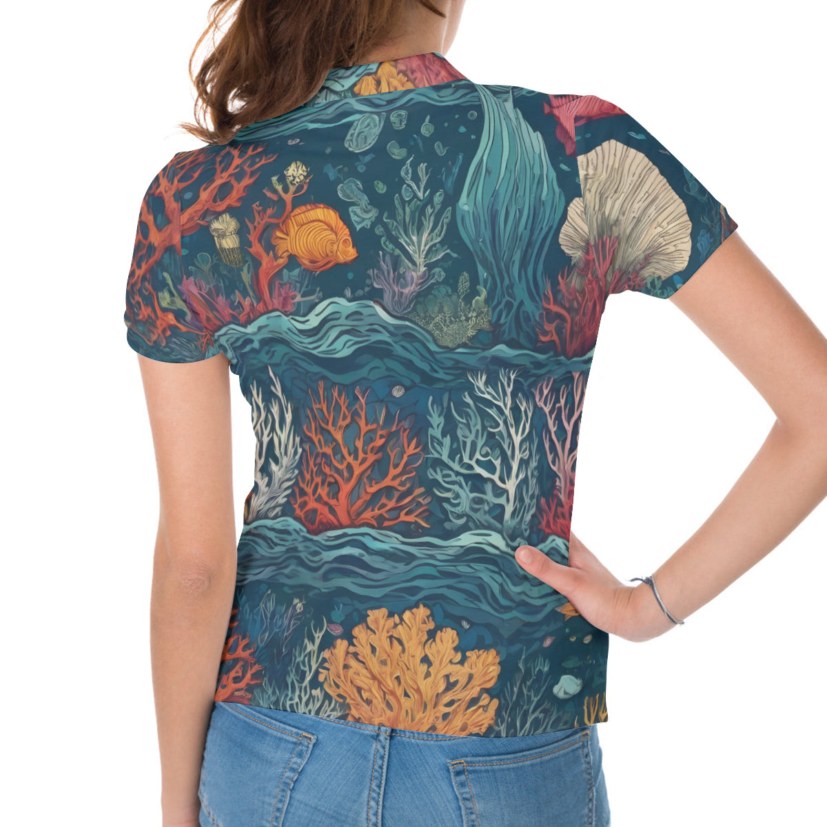 Under Sea Beauty All-Over Print Women's Short-Sleeved Polo Shirt｜Polyester