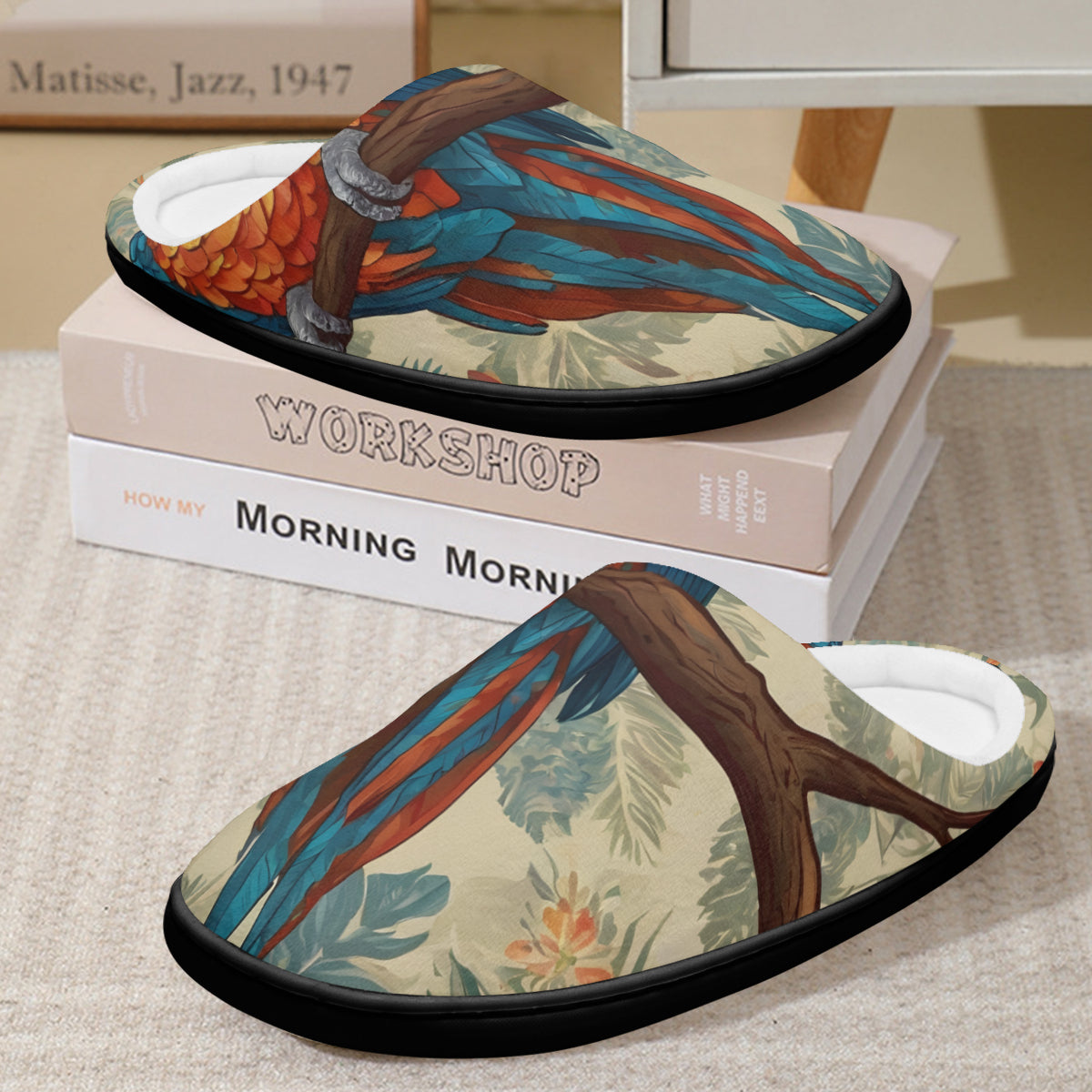 Parrot Design Personalized Warm Cotton Slippers | Flannel