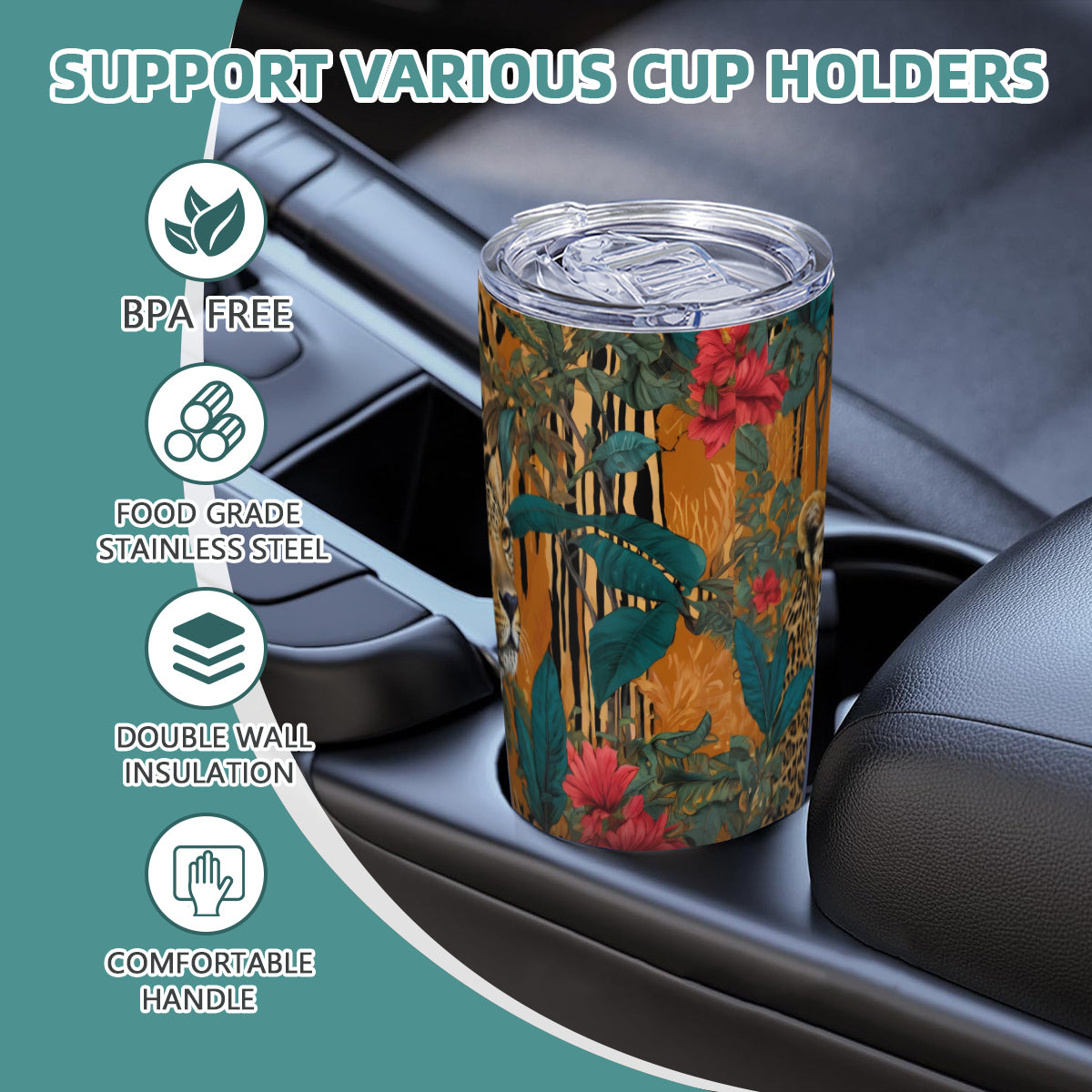 Warrior Leopard Outdoor Travel Carry Tumbler (600ml/20oz) | Stainless Steel 304