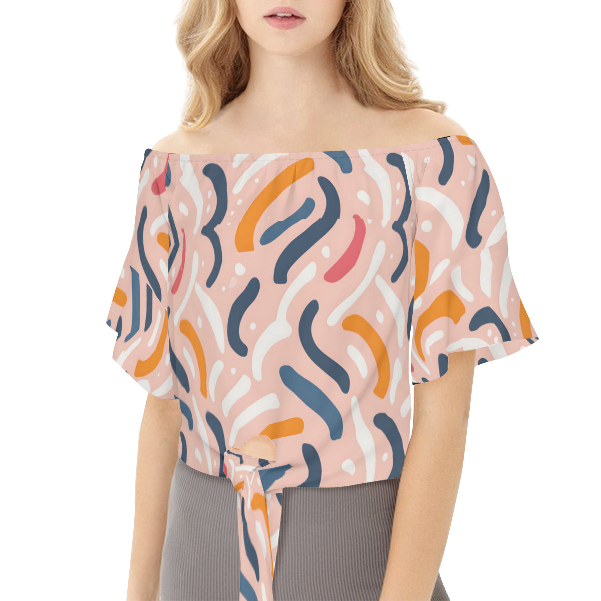 Abstract Design Women's One-shoulder Tie Short Sleeves T-shirt