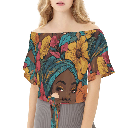 Melanin Queen Women's One-shoulder Tie Short Sleeves T-shirt | Polyester