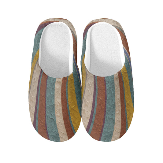 Strip Design Personalized Warm Cotton Slippers | Flannel