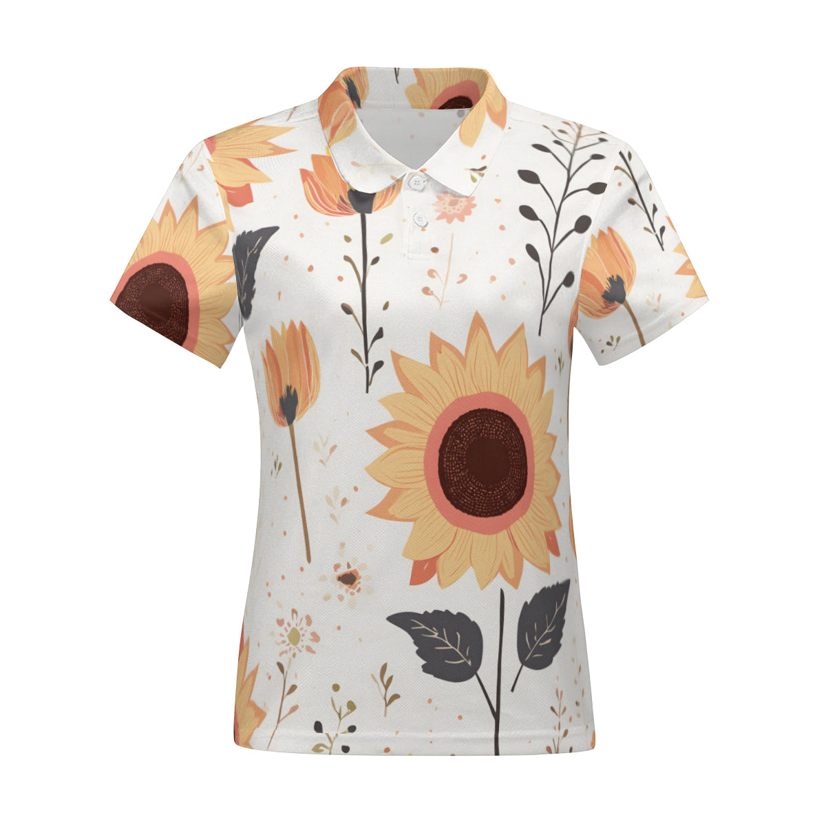 Yellow Floral Women's Short-Sleeved Polo Shirt