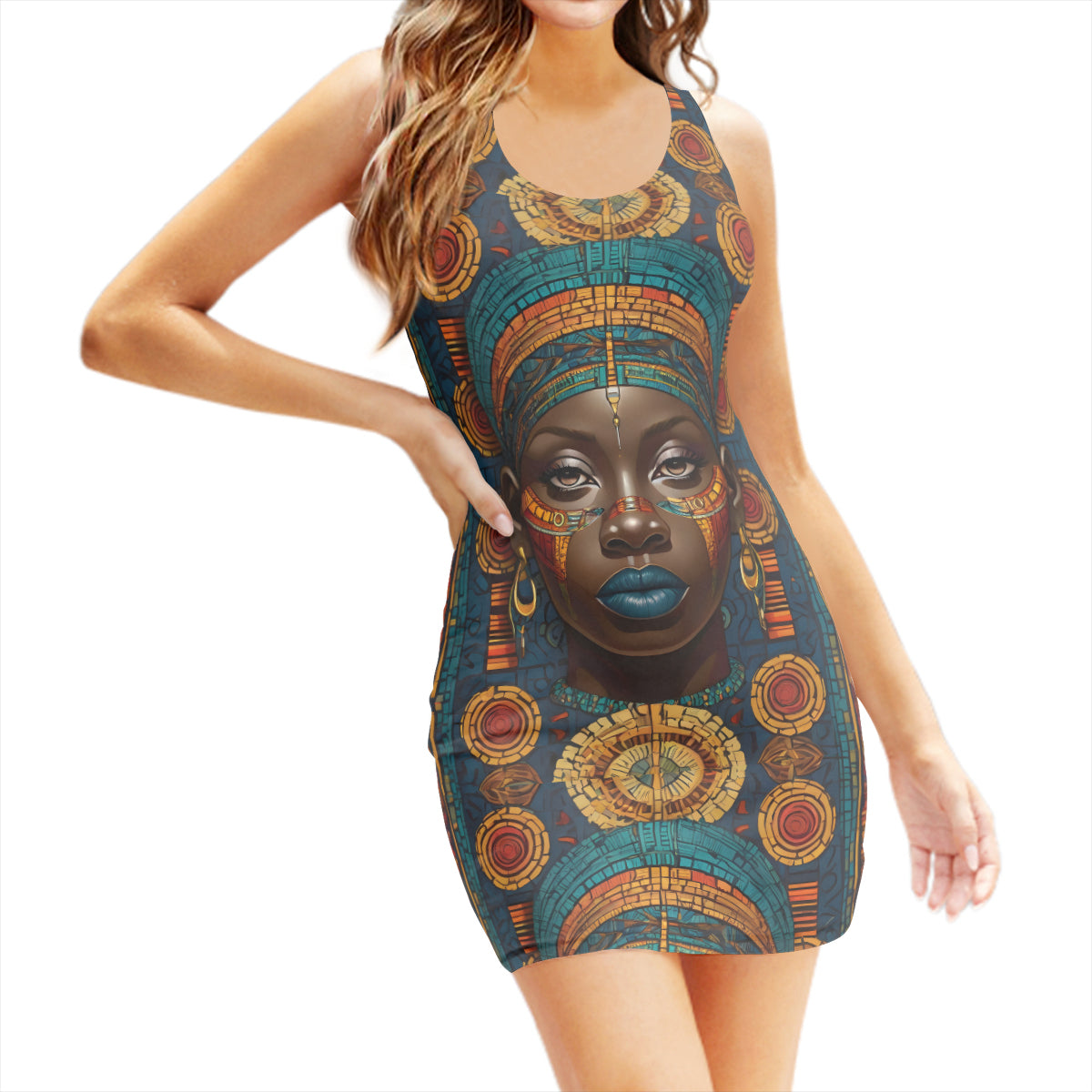 African Image Sleeveless Slim-Fit Euro-Size Tank Slip Dress | Polyester