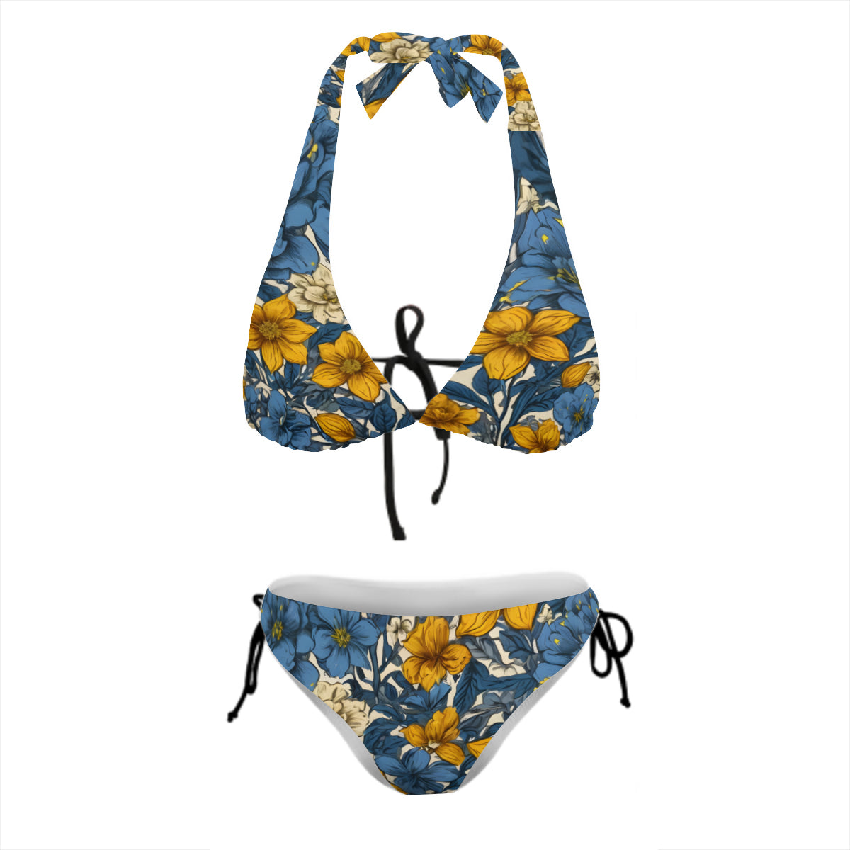 Abstract Yellow Floral Bikini Swimsuit (Multi-Faceted Design)｜Polyester+Spandex