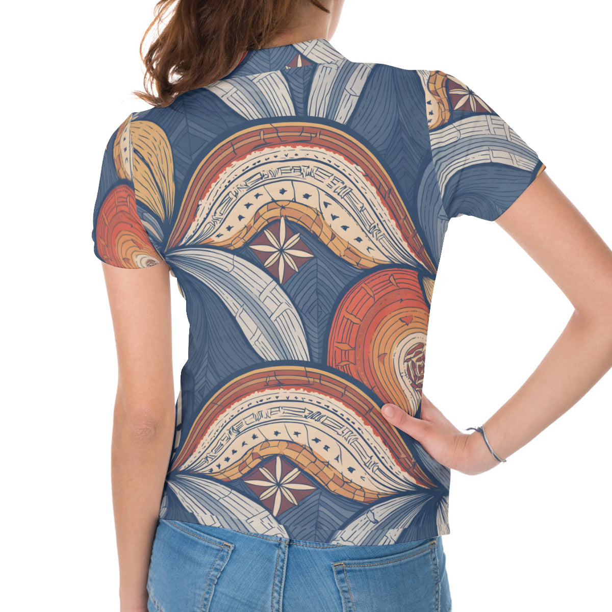 Abstract Pattern Women's Short-Sleeved Polo Shirt