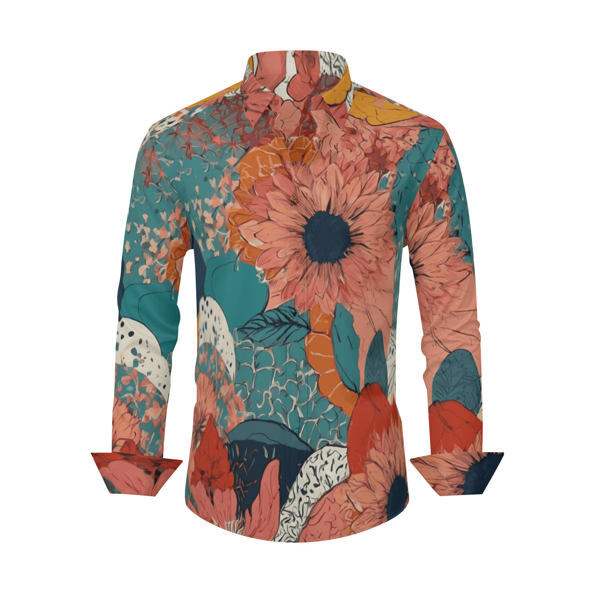 Awesome Floral Men's Classic Long-Sleeved Shirt | Polyester