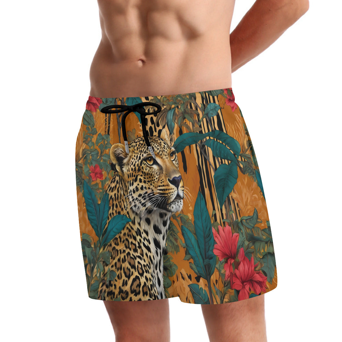 Warrior Leopard Men's Casual Shorts Double-Layer Sports Beach Pants (Short) | Polyester