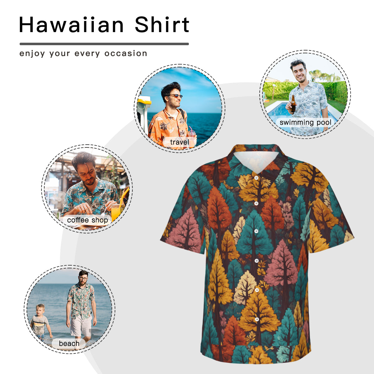 Beautiful Floral Men's Short-Sleeve Hawaiian Shirt (Lightweight) | Polyester