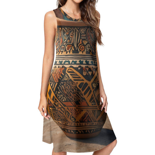 Golden Pot Print Women's Casual Dress | Polyester