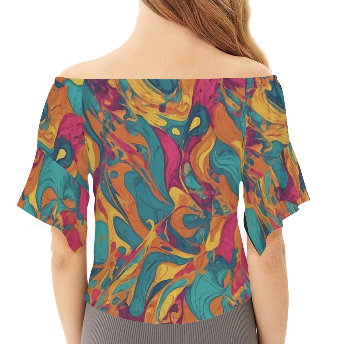 Colorful Pattern Women's One-shoulder Tie Short Sleeves T-shirt | Polyester