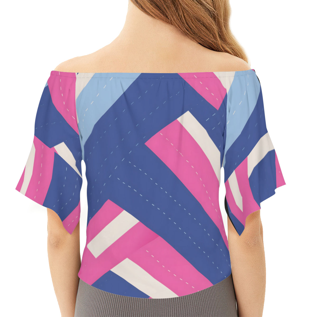 Abstract Women's One-shoulder Tie Short Sleeves T-shirt