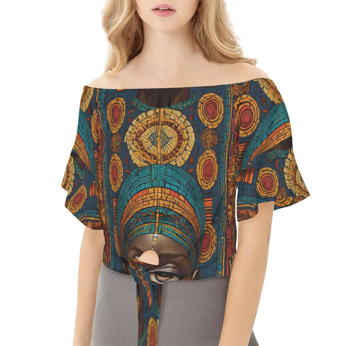 Melanin Beauty Women's One-shoulder Tie Short Sleeves T-shirt | Polyester