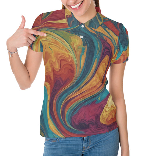 Colorful Design All-Over Print Women's Short-Sleeved Polo Shirt｜Polyester