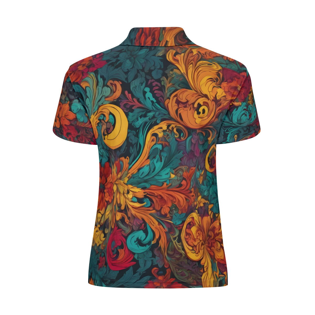 Awesome Flower Design All-Over Print Women's Short-Sleeved Polo Shirt｜Polyester