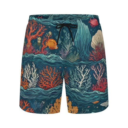 Under Sea Beauty All-Over Print Men's Casual Shorts Double-Layer Sports Beach Shorts | Polyester
