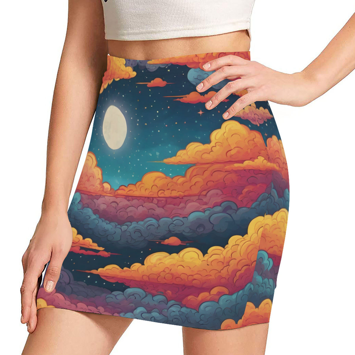 Sky Beauty Abstract Wrap Hip Skirt｜Polyester