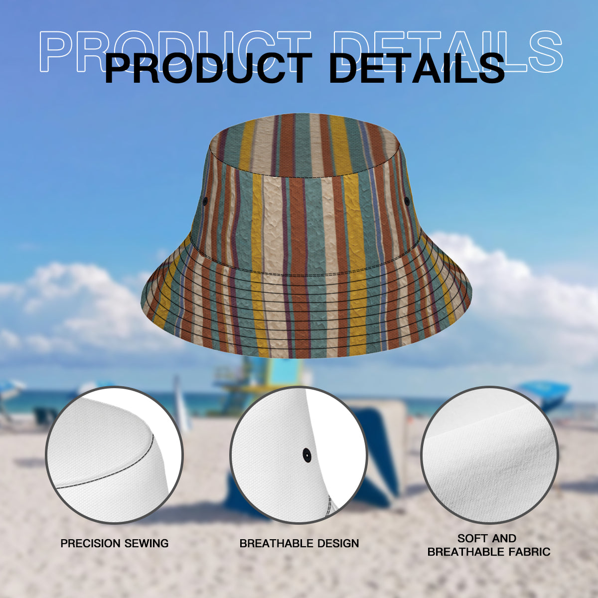 Strip Design Fisherman Hat | Polyester