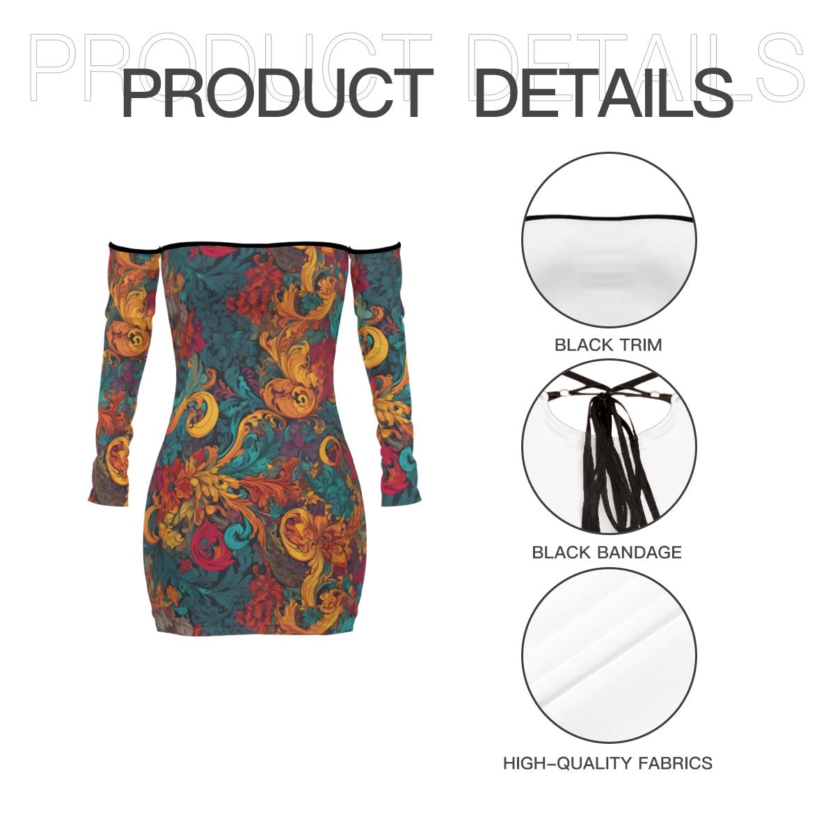 Awesome Flower Design Women's Off-shoulder Back Lace-up Dress | Polyester