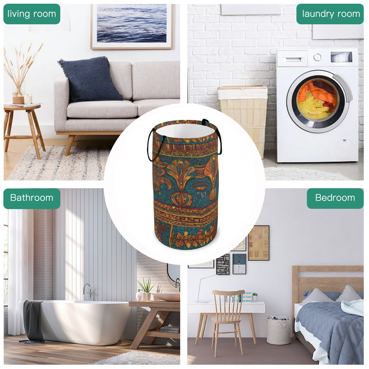 African Design Large Capacity Foldable Laundry Basket | Polyester