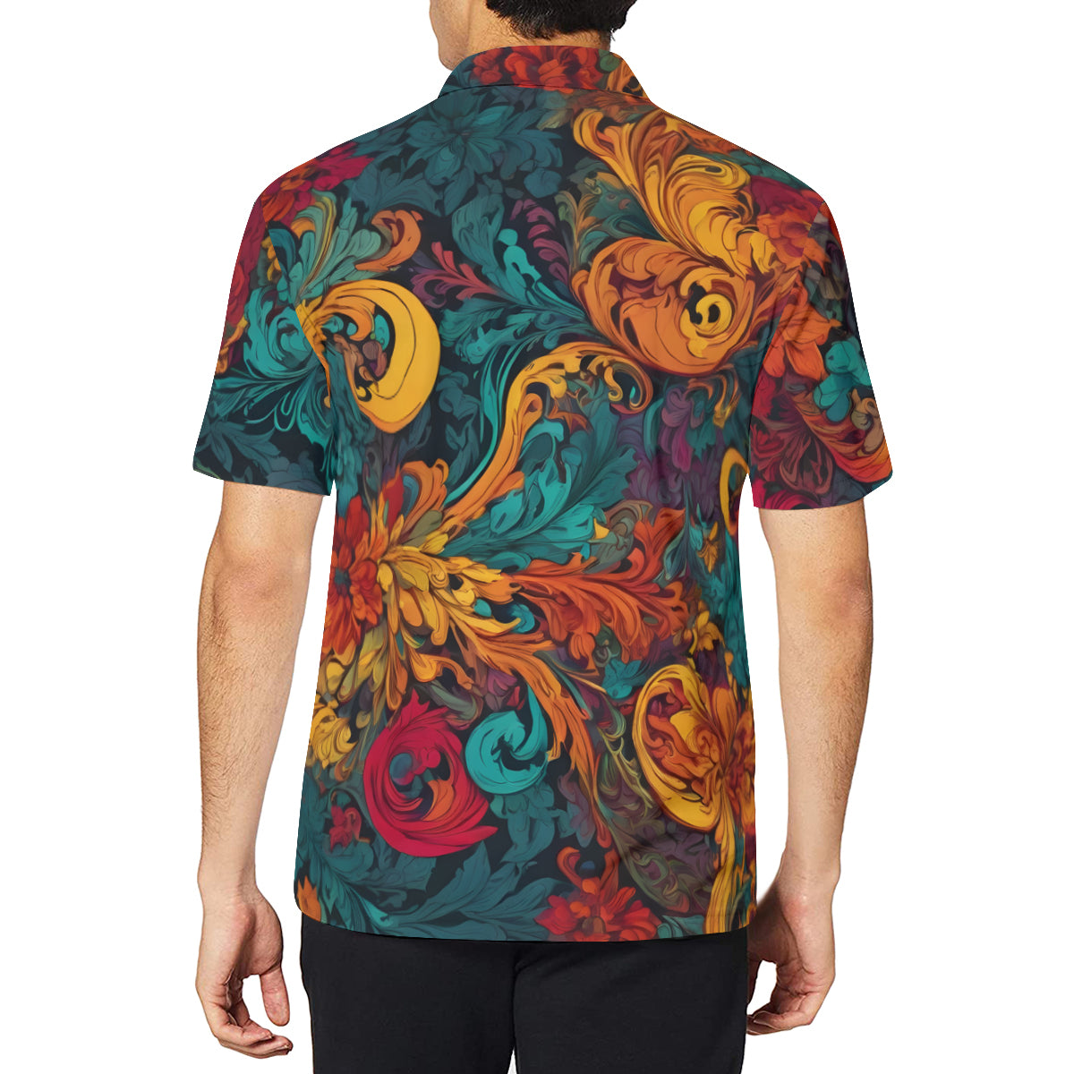 Awesome Flower Design Men's Premium European Size POLO Shirt | 95% Polyester+5% Spandex