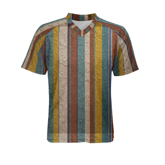 Strip Design Men's V-Neck T-Shirt Men's Jersey | Polyester