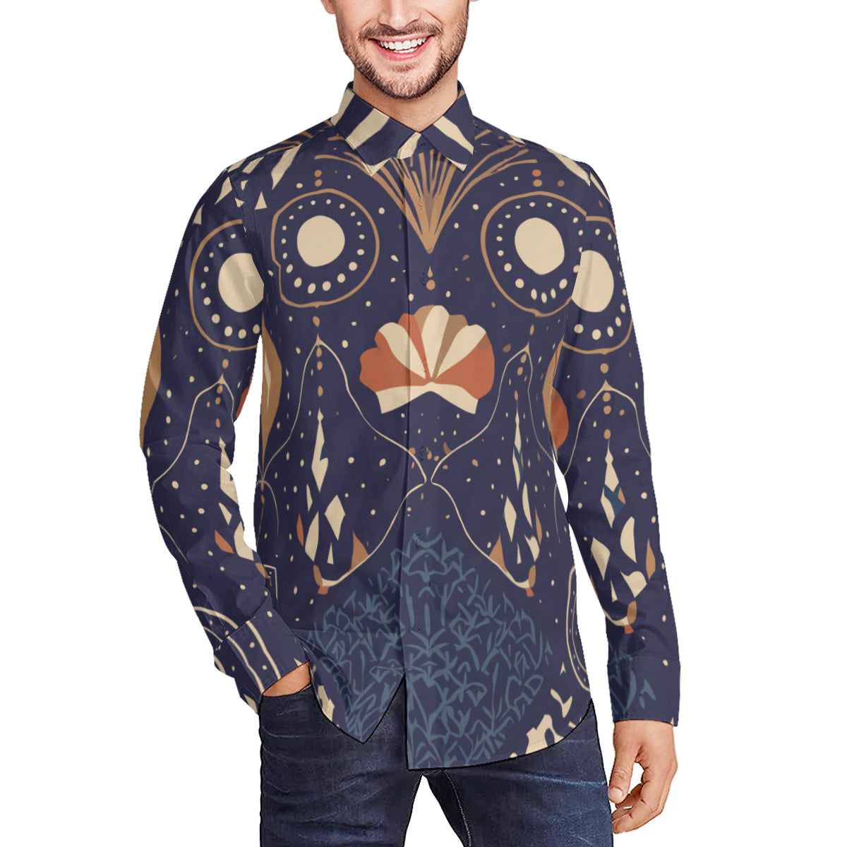 Abstract Blue Men's Classic Long-Sleeved Shirt