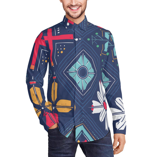 Abstract Pattern Men's Classic Long-Sleeved Shirt | Polyester