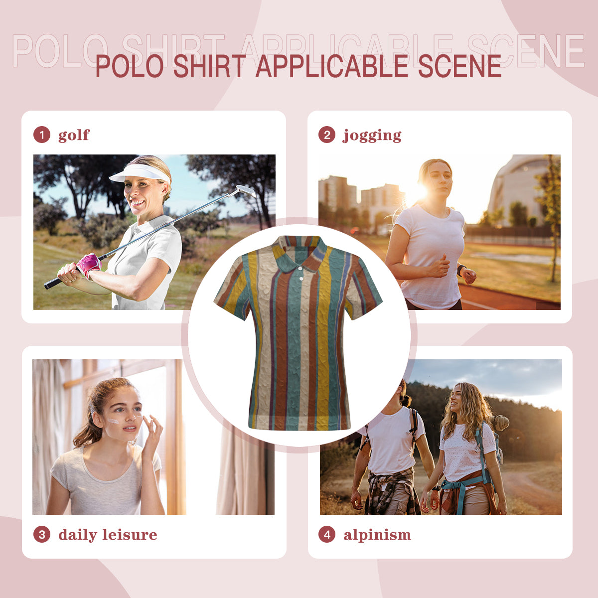 Strip Design Women's Short-Sleeved Polo Shirt