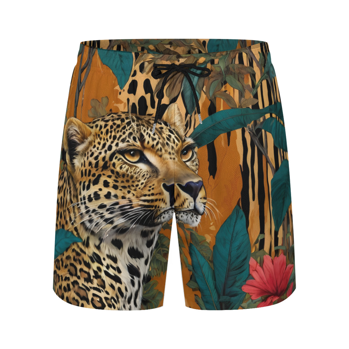 Warrior Leopard Men's Casual Shorts Double-Layer Sports Beach Shorts (Multi-Faceted Design) | Polyester