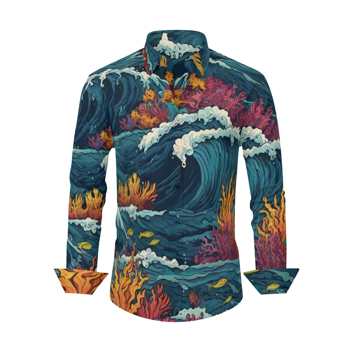 Ocean Waves Men's Classic Long-Sleeved Shirt | Polyester