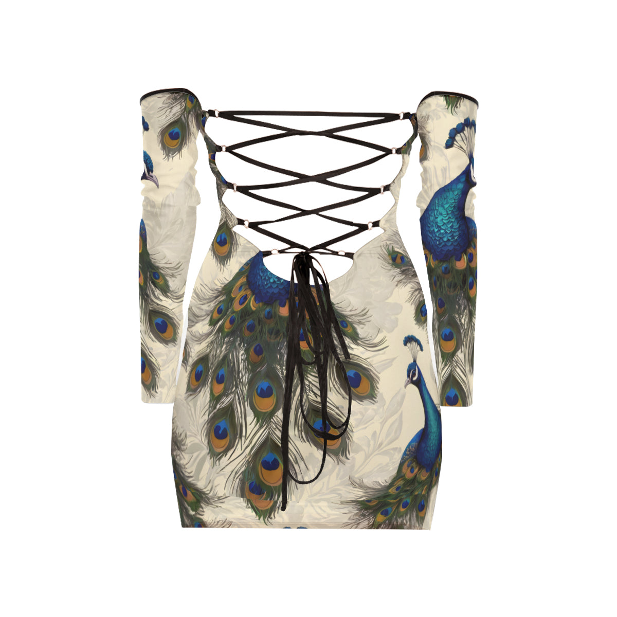 Peacock Design Women's Off-shoulder Back Lace-up Dress | Polyester