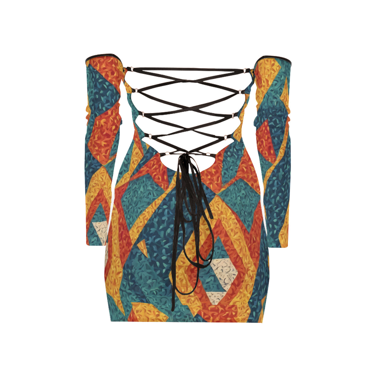 Abstract Pattern Women's Off-shoulder Back Lace-up Dress | Polyester