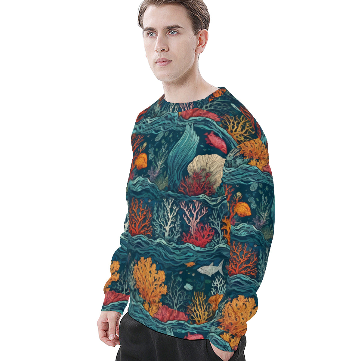 Under Sea Beauty Men's O-Neck EU Size Long-Sleeved T-Shirt | 180GSM Cotton