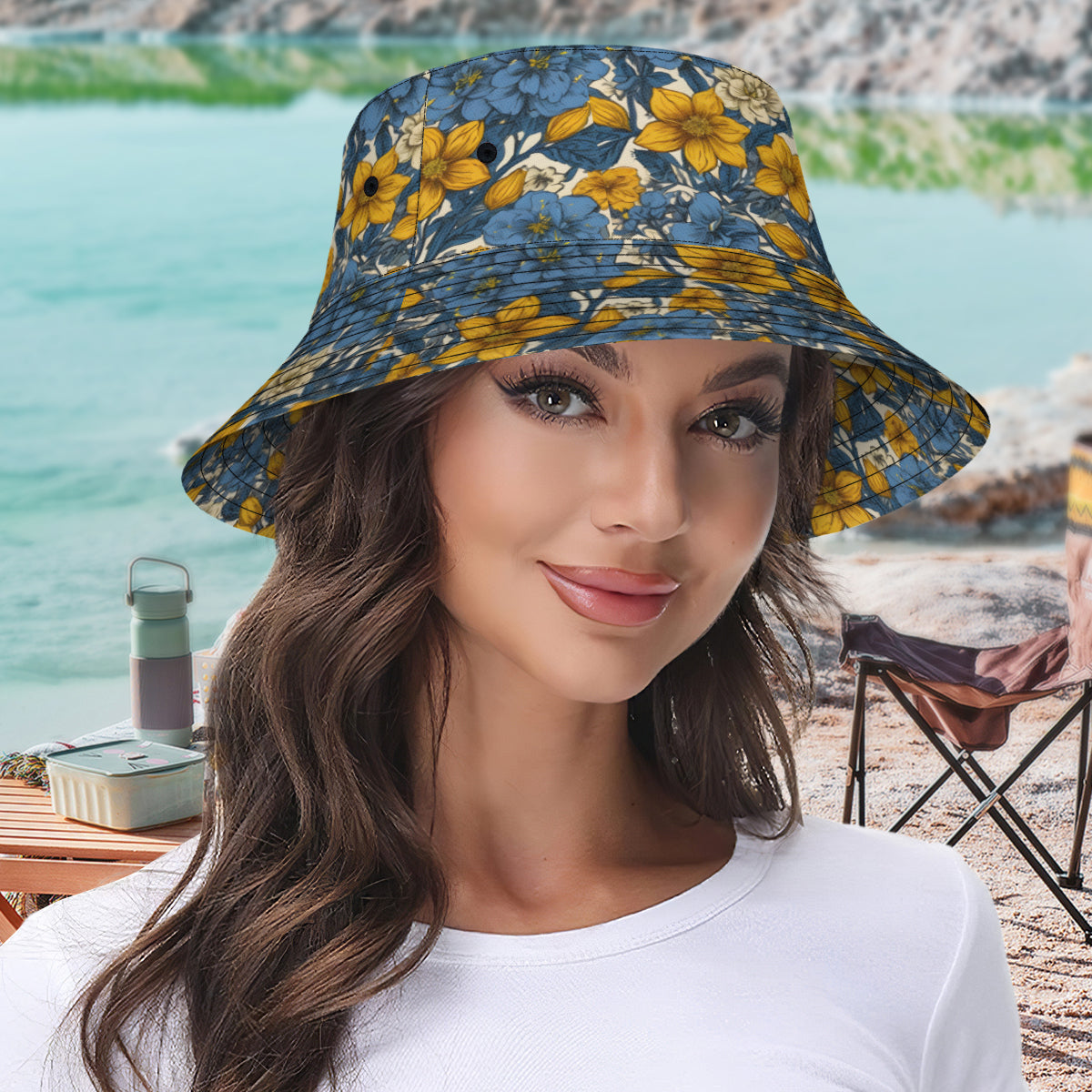 Abstract Yellow Floral Fisherman Hat | Polyester