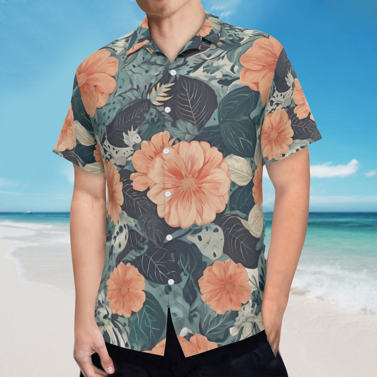 Floral Red Print Hawaiian men's Shirt（No chest pocket) | Polyester